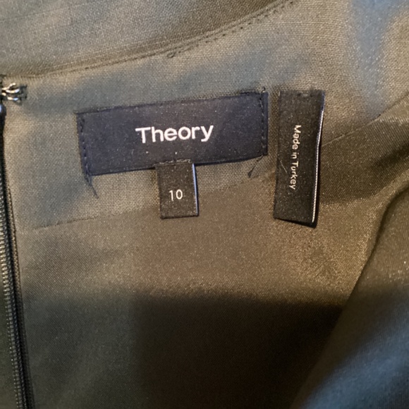 Theory Olive Green Jatinn Continuous Wool Blend Shift Dress Short Sleeve 10 - Picture 4 of 5